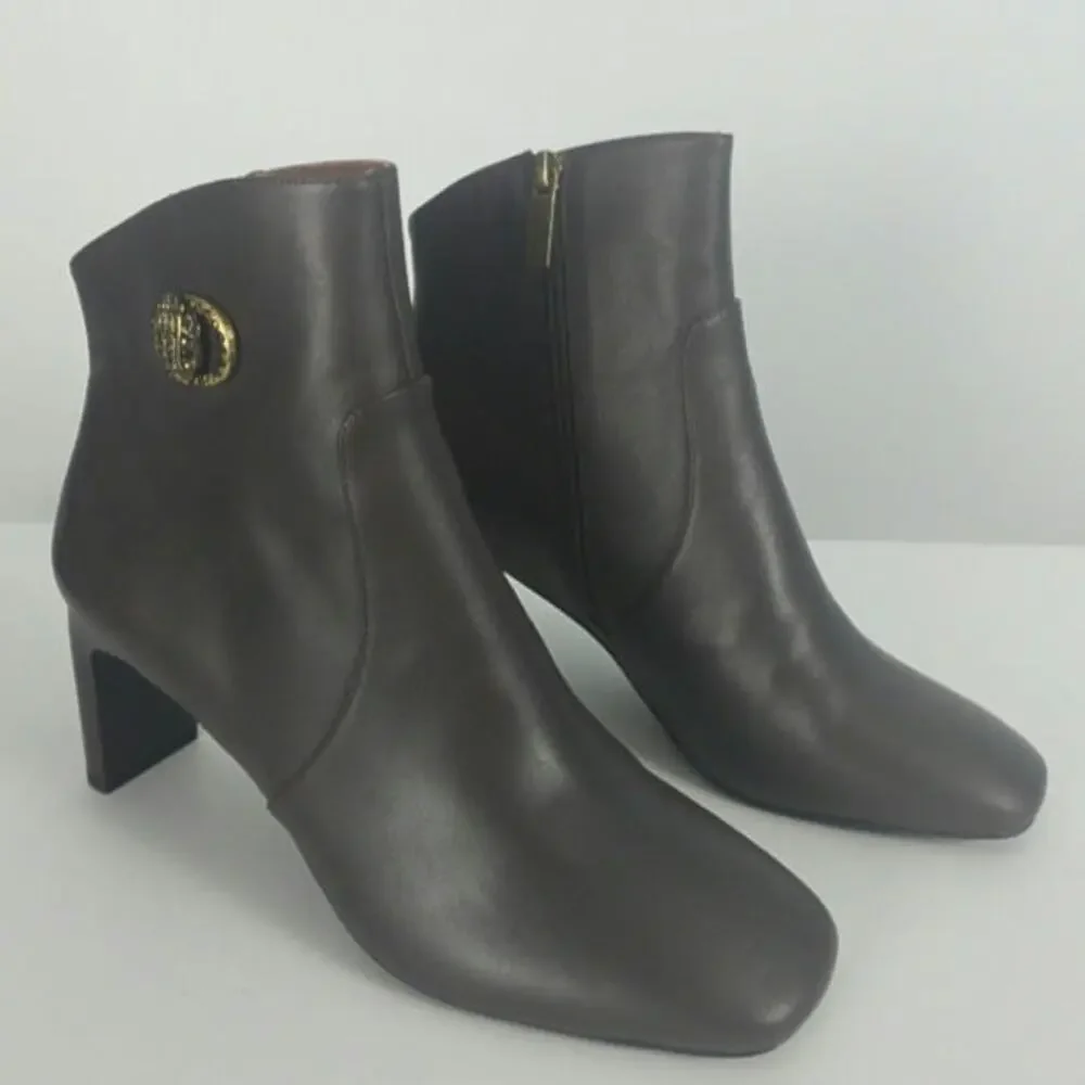 Kurt Geiger Chelsea Square Toe Bootie Brown Leather Ankle Block Heel Size 41